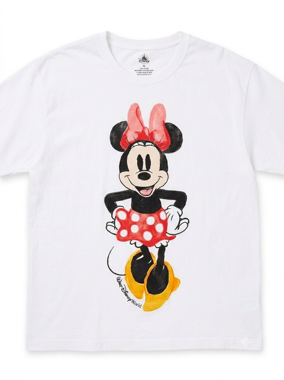 Disney World Minnie Mouse Front Back Graphic Tee White XL Watercolor Sketch